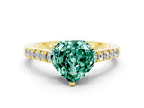 Yellow gold Heart Cut Diamond Solitaire Ring with Pavé Band and Prong Setting