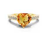 Yellow gold Heart Cut Diamond Solitaire Ring with Pavé Band and Prong Setting