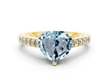 Yellow gold Heart Cut Diamond Solitaire Ring with Pavé Band and Prong Setting
