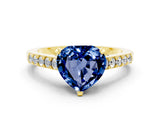 Yellow gold Heart Cut Diamond Solitaire Ring with Pavé Band and Prong Setting