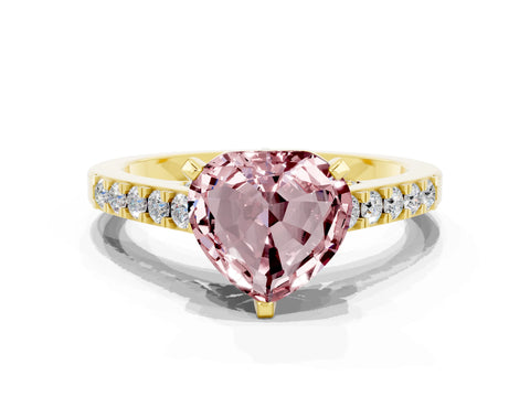 Yellow gold Heart Cut Diamond Solitaire Ring with Pavé Band and Prong Setting