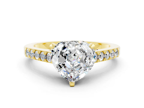 Yellow gold Heart Cut Diamond Solitaire Ring with Pavé Band and Prong Setting