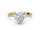 Yellow gold Heart Cut Diamond Solitaire Ring with Pave Band and Four Prong Setting_142
