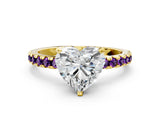 Yellow gold Heart Cut Diamond Solitaire Ring with Round with Amethyst side stone Pavé Band and Four-Prong Setting_36