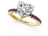 Yellow gold Heart Cut Diamond Solitaire Ring with Round with Amethyst side stone Pavé Band and Four-Prong Setting_37