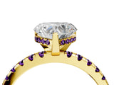 Yellow gold Heart Cut Diamond Solitaire Ring with Round with Amethyst side stone Pavé Band and Four-Prong Setting_40