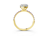 Yellow gold Heart Cut Diamond Solitaire Ring with Round with Amethyst side stone Pavé Band and Prong Setting_15