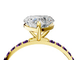 Yellow gold Heart Cut Diamond Solitaire Ring with Round with Amethyst side stone Pavé Band and Prong Setting_16