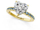 Yellow gold Heart Cut Diamond Solitaire Ring with Round with Aquamarine side stone Pavé Band and Four-Prong Setting_37