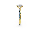 Yellow gold Heart Cut Diamond Solitaire Ring with Round with Aquamarine side stone Pavé Band and Four-Prong Setting_38