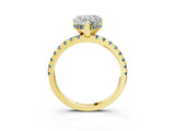 Yellow gold Heart Cut Diamond Solitaire Ring with Round with Aquamarine side stone Pavé Band and Four-Prong Setting_39