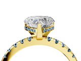 Yellow gold Heart Cut Diamond Solitaire Ring with Round with Aquamarine side stone Pavé Band and Four-Prong Setting_40