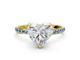 Yellow gold Heart Cut Diamond Solitaire Ring with Round with Aquamarine side stone Pavé Band and Prong Setting_24