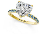 Yellow gold Heart Cut Diamond Solitaire Ring with Round with Aquamarine side stone Pavé Band and Prong Setting_25