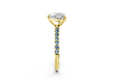 Yellow gold Heart Cut Diamond Solitaire Ring with Round with Aquamarine side stone Pavé Band and Prong Setting_26