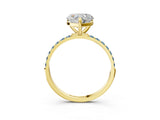 Yellow gold Heart Cut Diamond Solitaire Ring with Round with Aquamarine side stone Pavé Band and Prong Setting_27