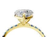 Yellow gold Heart Cut Diamond Solitaire Ring with Round with Aquamarine side stone Pavé Band and Prong Setting_4