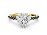 Yellow gold Heart Cut Diamond Solitaire Ring with Round with Blue Sapphire side stone Pavé Band and Four-Prong Setting_36