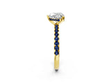 Yellow gold Heart Cut Diamond Solitaire Ring with Round with Blue Sapphire side stone Pavé Band and Four-Prong Setting_38