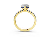Yellow gold Heart Cut Diamond Solitaire Ring with Round with Blue Sapphire side stone Pavé Band and Four-Prong Setting_39