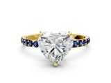 Yellow gold Heart Cut Diamond Solitaire Ring with Round with Blue Sapphire side stone Pavé Band and Prong Setting_12