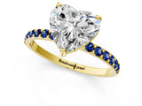 Yellow gold Heart Cut Diamond Solitaire Ring with Round with Blue Sapphire side stone Pavé Band and Prong Setting_13