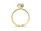 Yellow gold Heart Cut Diamond Solitaire Ring with Round with Blue Sapphire side stone Pavé Band and Prong Setting_15