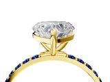 Yellow gold Heart Cut Diamond Solitaire Ring with Round with Blue Sapphire side stone Pavé Band and Prong Setting_16