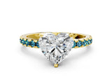 Yellow gold Heart Cut Diamond Solitaire Ring with Round with Blue Topaz side stone Pavé Band and Four-Prong Setting_36