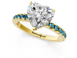 Yellow gold Heart Cut Diamond Solitaire Ring with Round with Blue Topaz side stone Pavé Band and Four-Prong Setting_37