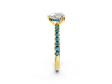 Yellow gold Heart Cut Diamond Solitaire Ring with Round with Blue Topaz side stone Pavé Band and Four-Prong Setting_38