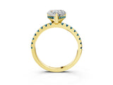 Yellow gold Heart Cut Diamond Solitaire Ring with Round with Blue Topaz side stone Pavé Band and Four-Prong Setting_39