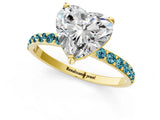 Yellow gold Heart Cut Diamond Solitaire Ring with Round with Blue Topaz side stone Pavé Band and Prong Setting_13