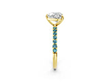 Yellow gold Heart Cut Diamond Solitaire Ring with Round with Blue Topaz side stone Pavé Band and Prong Setting_14