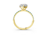 Yellow gold Heart Cut Diamond Solitaire Ring with Round with Blue Topaz side stone Pavé Band and Prong Setting_15