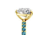 Yellow gold Heart Cut Diamond Solitaire Ring with Round with Blue Topaz side stone Pavé Band and Prong Setting_17
