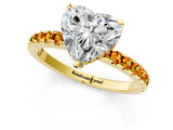 Yellow gold Heart Cut Diamond Solitaire Ring with Round with Citrine side stone Pavé Band and Four-Prong Setting_37