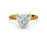Yellow gold Heart Cut Diamond Solitaire Ring with Round with Citrine side stone Pavé Band and Prong Setting_12