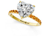 Yellow gold Heart Cut Diamond Solitaire Ring with Round with Citrine side stone Pavé Band and Prong Setting_13