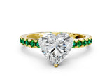 Yellow gold Heart Cut Diamond Solitaire Ring with Round with Emerald side stone Pavé Band and Four-Prong Setting_36