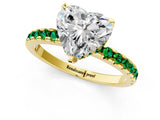 Yellow gold Heart Cut Diamond Solitaire Ring with Round with Emerald side stone Pavé Band and Four-Prong Setting_37