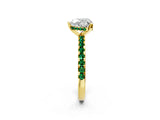Yellow gold Heart Cut Diamond Solitaire Ring with Round with Emerald side stone Pavé Band and Four-Prong Setting_38