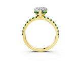 Yellow gold Heart Cut Diamond Solitaire Ring with Round with Emerald side stone Pavé Band and Four-Prong Setting_39