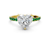 Yellow gold Heart Cut Diamond Solitaire Ring with Round with Emerald side stone Pavé Band and Prong Setting_24