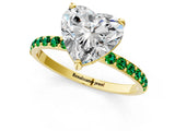 Yellow gold Heart Cut Diamond Solitaire Ring with Round with Emerald side stone Pavé Band and Prong Setting_25