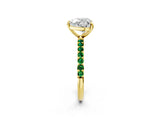 Yellow gold Heart Cut Diamond Solitaire Ring with Round with Emerald side stone Pavé Band and Prong Setting_26