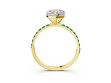 Yellow gold Heart Cut Diamond Solitaire Ring with Round with Emerald side stone Pavé Band and Prong Setting_27