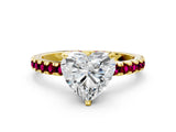 Yellow gold Heart Cut Diamond Solitaire Ring with Round with Garnet side stone Pavé Band and Four-Prong Setting_36