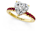 Yellow gold Heart Cut Diamond Solitaire Ring with Round with Garnet side stone Pavé Band and Four-Prong Setting_37