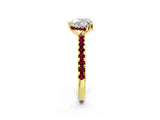Yellow gold Heart Cut Diamond Solitaire Ring with Round with Garnet side stone Pavé Band and Four-Prong Setting_38